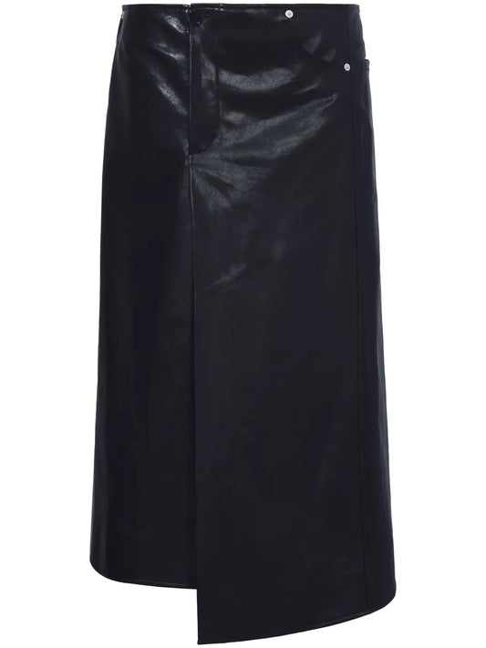 Asymmetric A-Line Leather Skirt