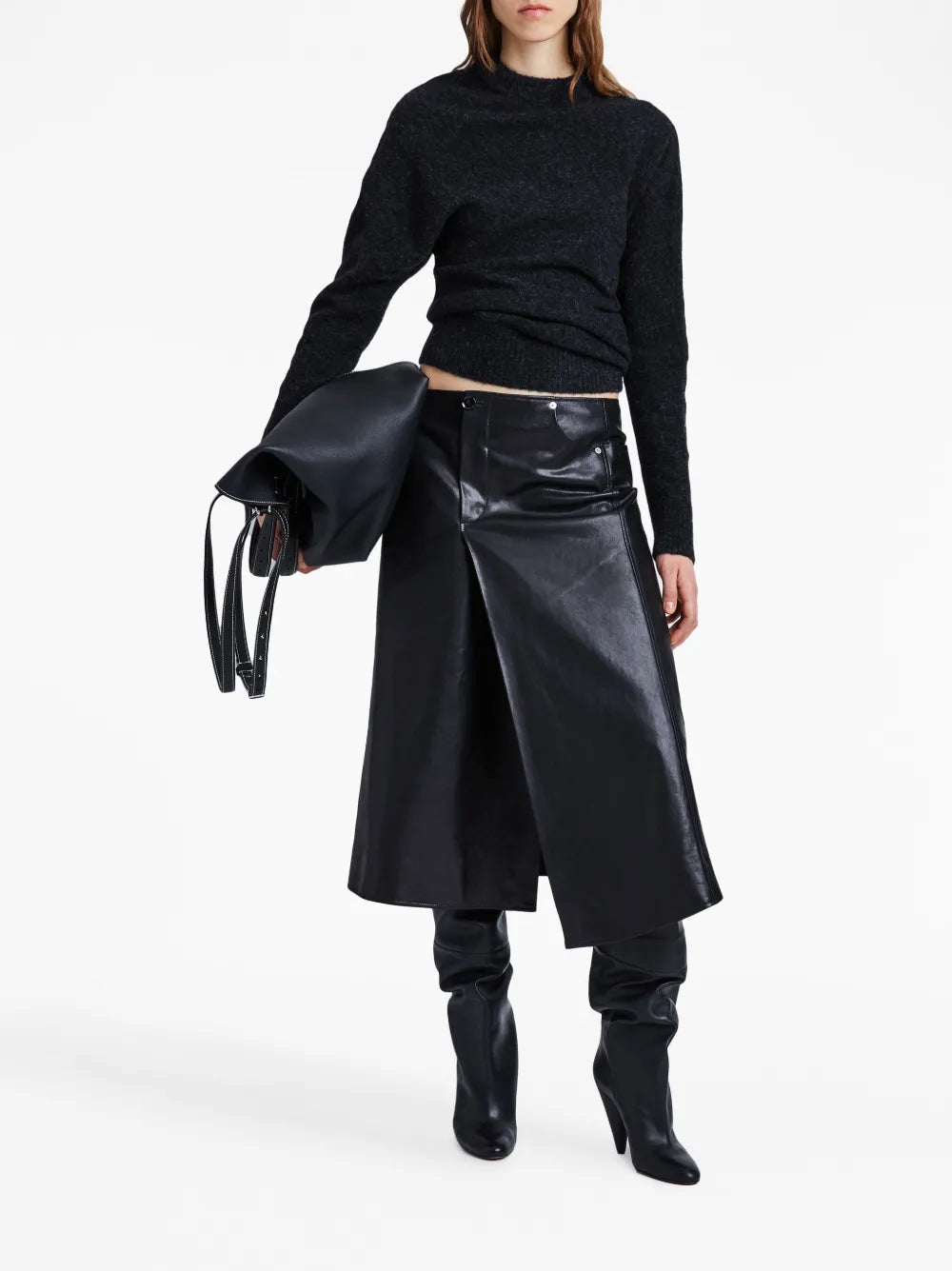 Asymmetric A-Line Leather Skirt