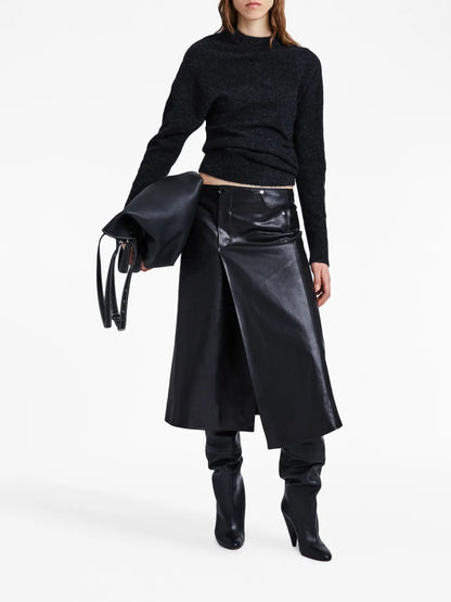 Asymmetric A-Line Leather Skirt