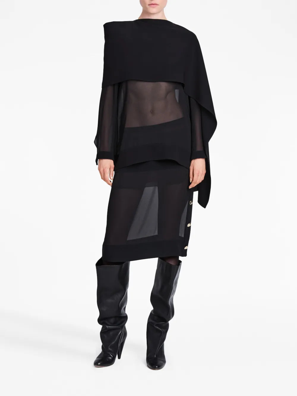 Asymmetric Semi-Sheer Chiffon Top