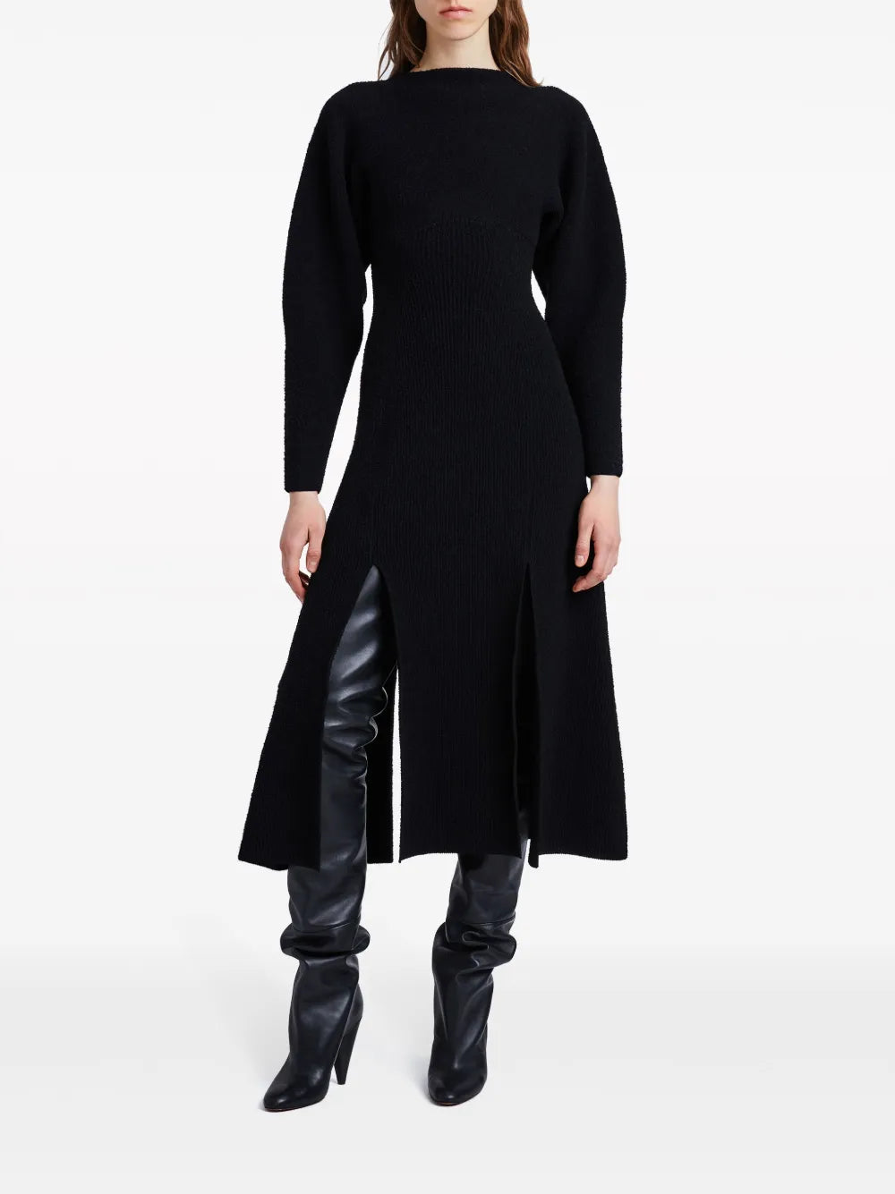 Long-Sleeved Knitted Midi Dress