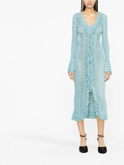 Lace-Trimmed V-Neck Midi Dress