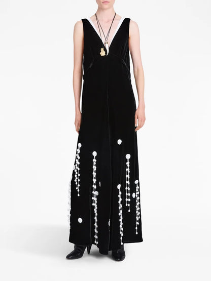 Embroidered A-Line Velvet Dress
