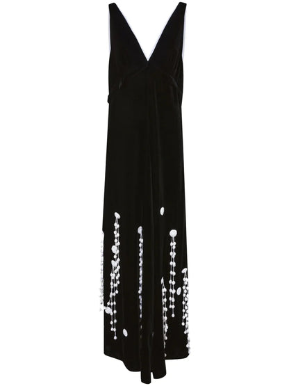 Embroidered A-Line Velvet Dress