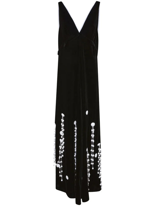 Embroidered A-Line Velvet Dress