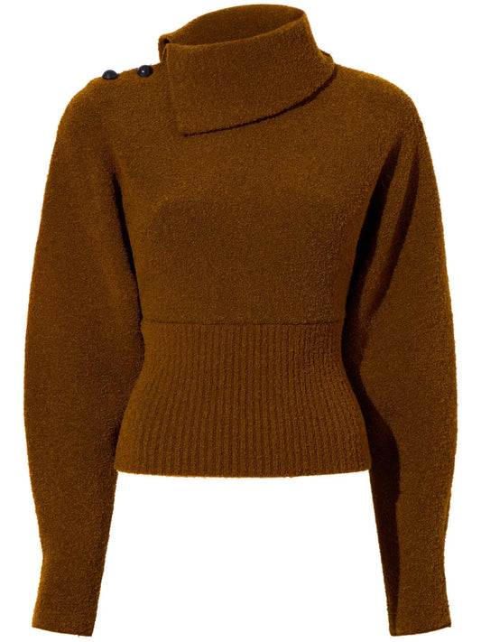 Asymmetric-Neck Bouclé Jumper
