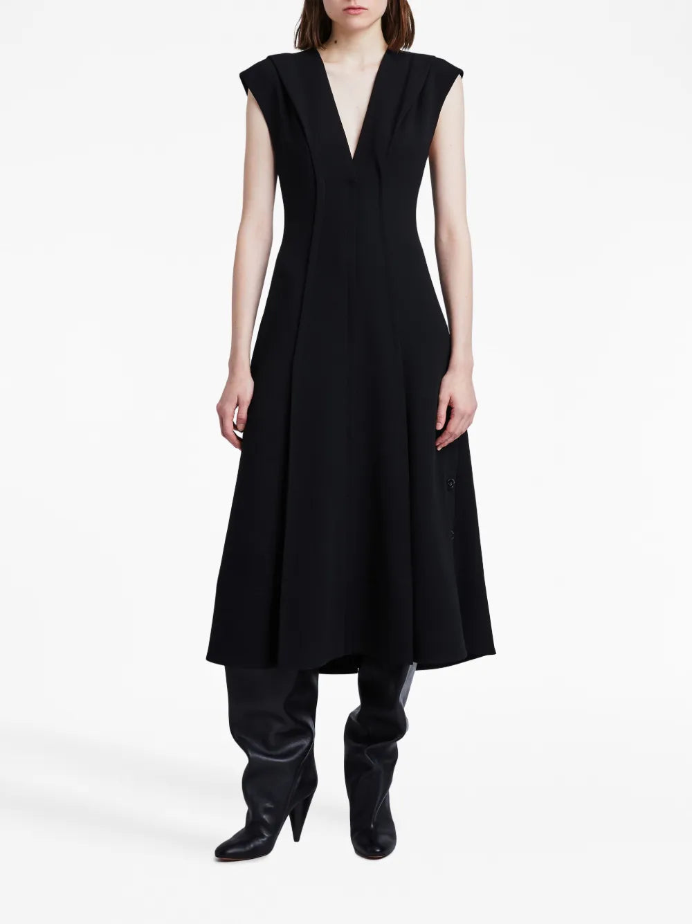 V-Neck Cap-Sleeves Midi Dress