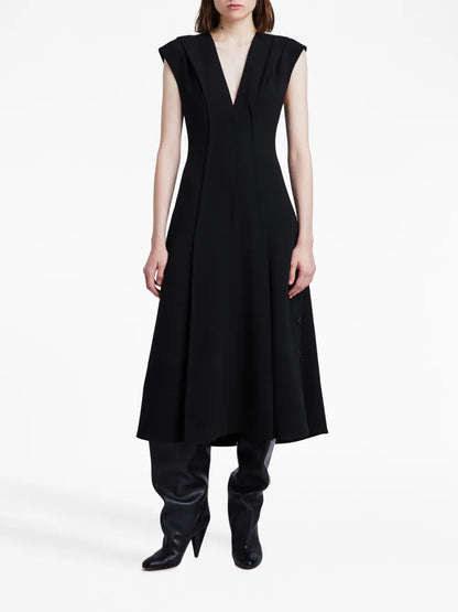 V-Neck Cap-Sleeves Midi Dress