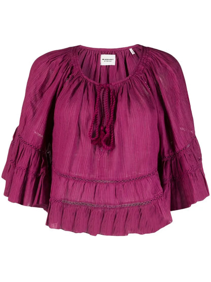 Drawstring Neck Ruffled Blouse