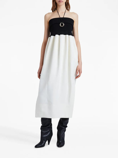Ribbed-Bodice Strapless Midi Dress