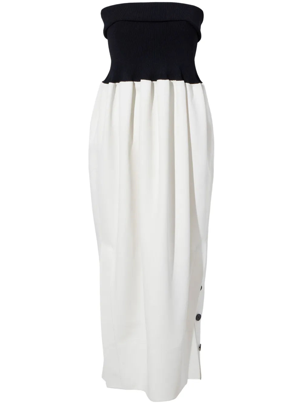 Ribbed-Bodice Strapless Midi Dress