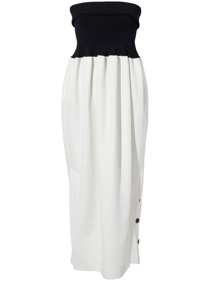 Ribbed-Bodice Strapless Midi Dress
