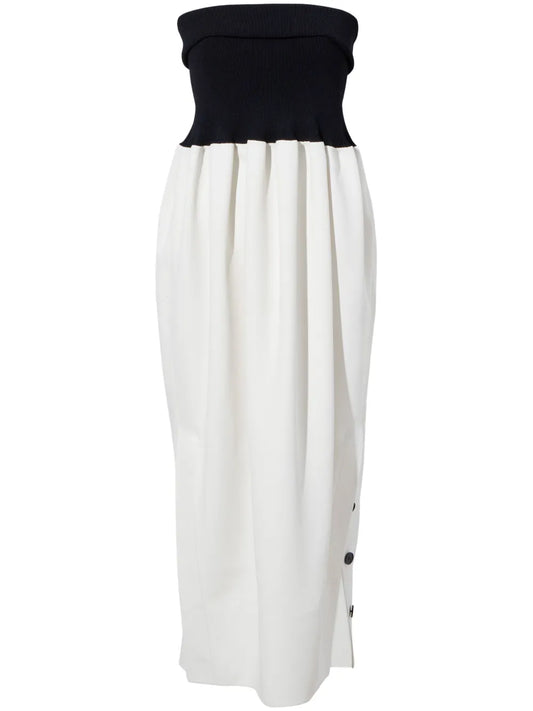 Ribbed-Bodice Strapless Midi Dress