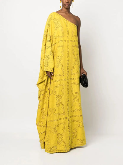 One-Shoulder Sheer-Lace Long Dress