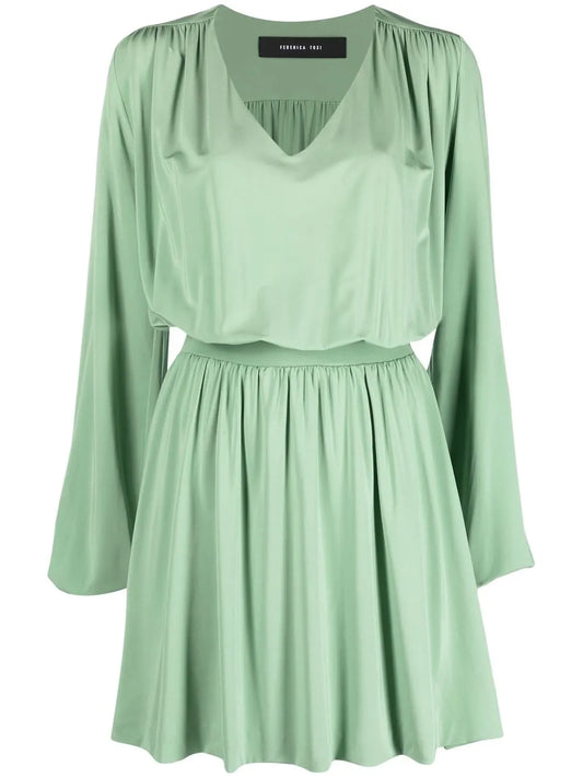 Gathered-Detail V-Neck Dress