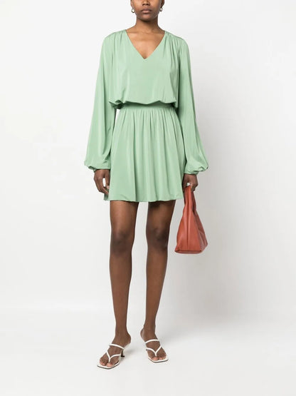 Gathered-Detail V-Neck Dress