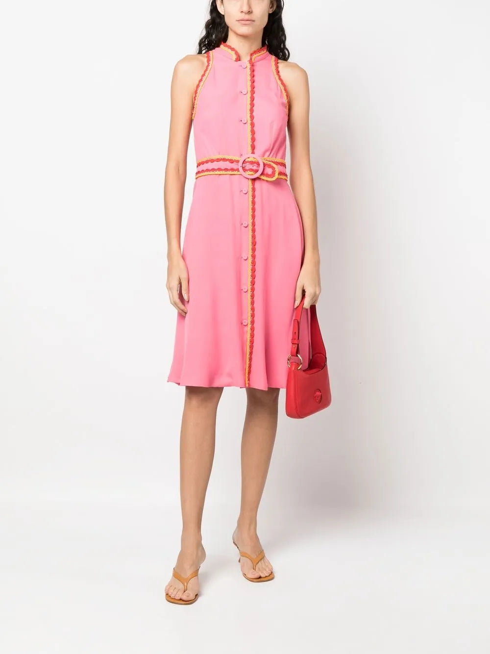 Belted-Waist Sleeveless Dress