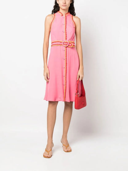 Belted-Waist Sleeveless Dress