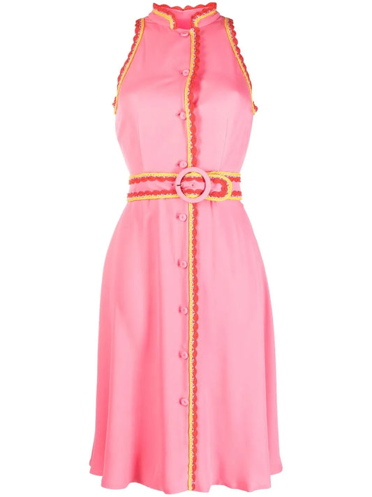 Belted-Waist Sleeveless Dress