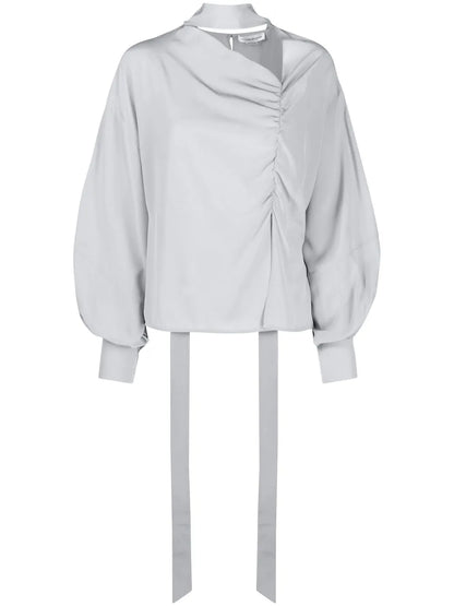 Boat-Neck Puff-Sleeved Blouse