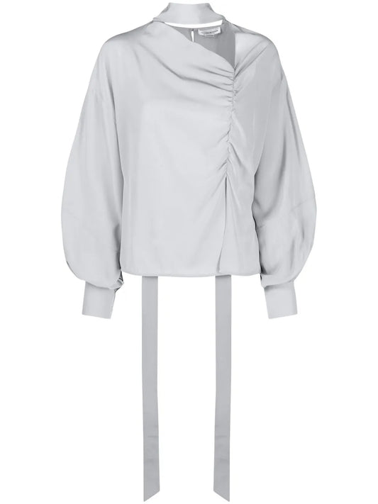 Boat-Neck Puff-Sleeved Blouse