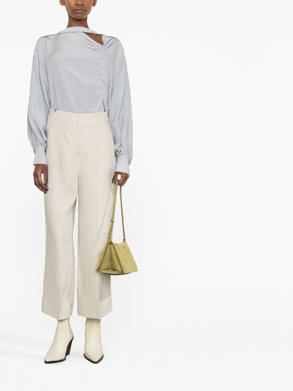 Boat-Neck Puff-Sleeved Blouse