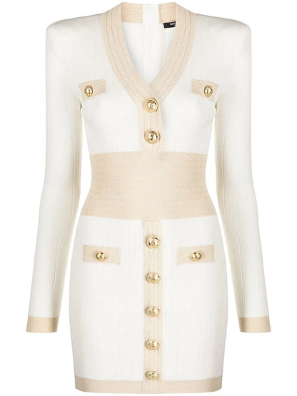 Embossed-Button Knitted Minidress