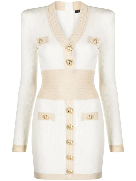 Embossed-Button Knitted Minidress