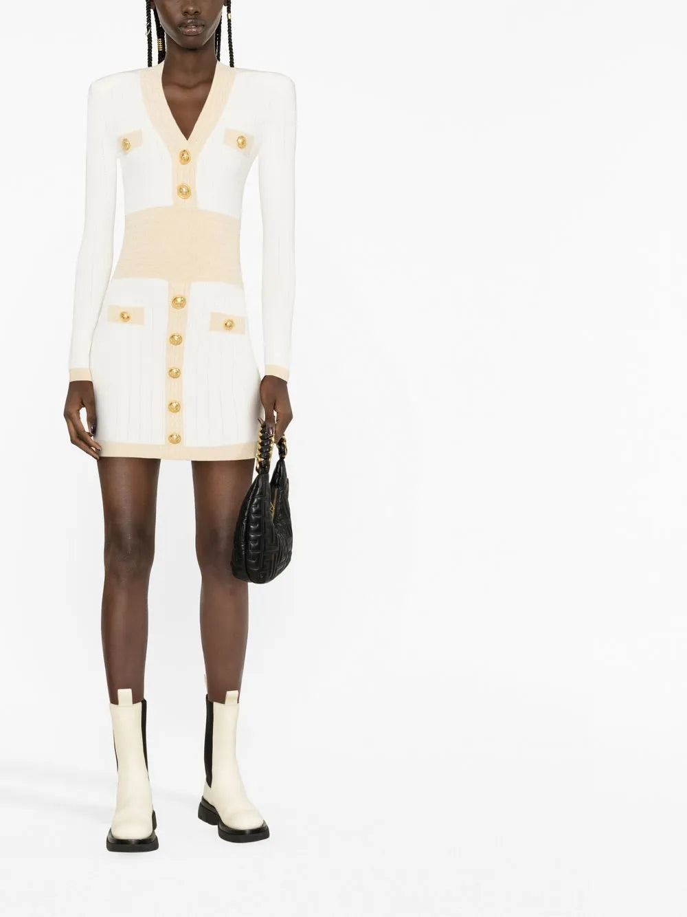 Embossed-Button Knitted Minidress