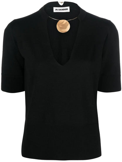 Choker-Neck Short-Sleeve Top