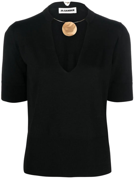 Choker-Neck Short-Sleeve Top