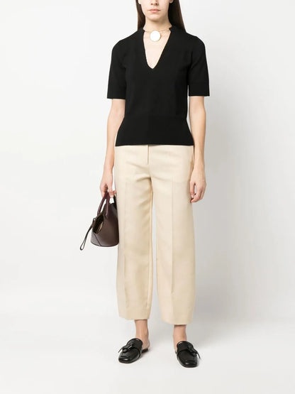 Choker-Neck Short-Sleeve Top