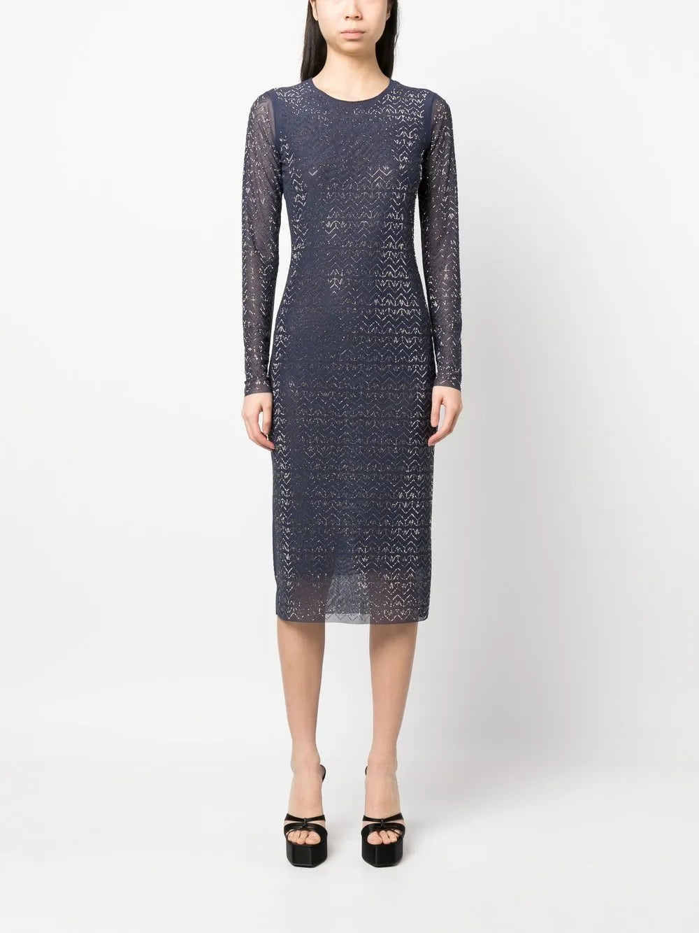 Crystal-Embellishment Semi-Sheer Dress