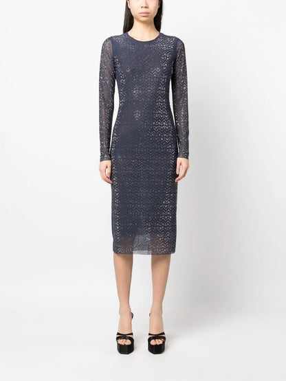 Crystal-Embellishment Semi-Sheer Dress