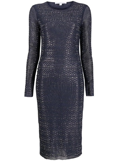 Crystal-Embellishment Semi-Sheer Dress