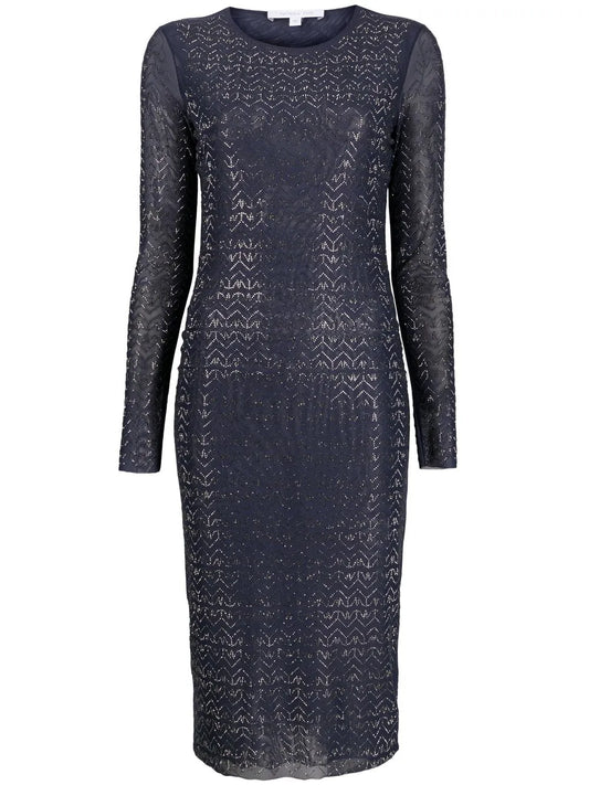 Crystal-Embellishment Semi-Sheer Dress