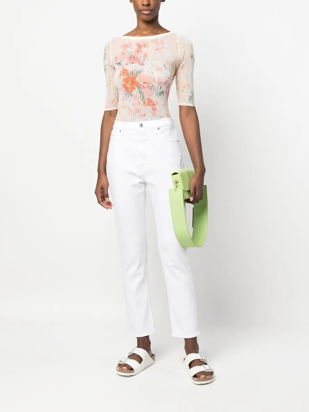 Floral-Print Ribbed Top