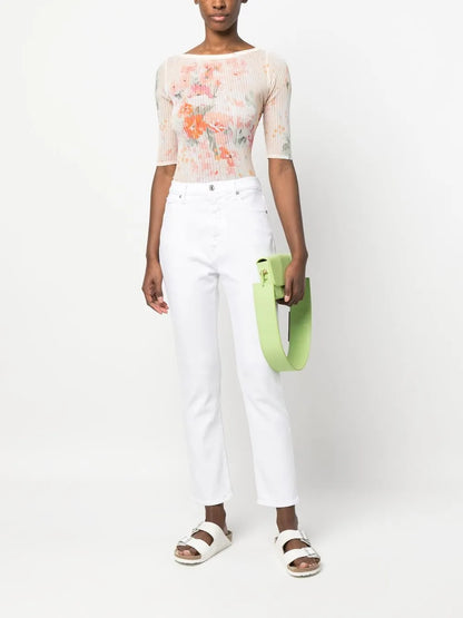 Floral-Print Ribbed Top