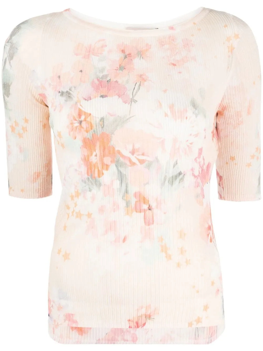 Floral-Print Ribbed Top