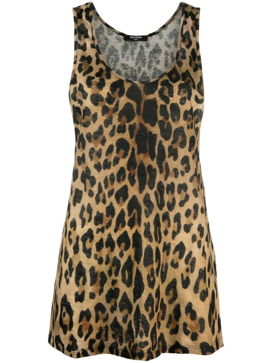 Leopard-Print Linen Tank Top