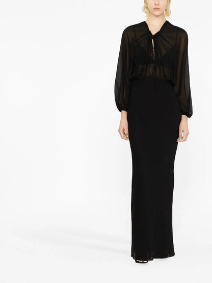 Sheer-Panelled Silk Maxi Dress