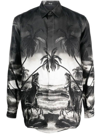 Dinosaur-Print Silk Shirt