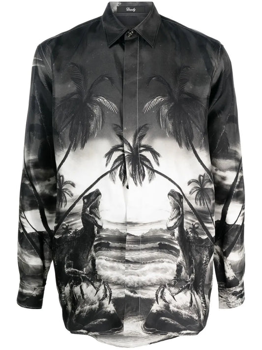 Dinosaur-Print Silk Shirt