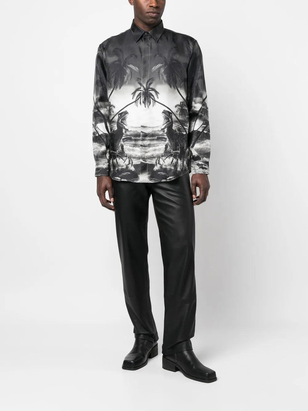 Dinosaur-Print Silk Shirt