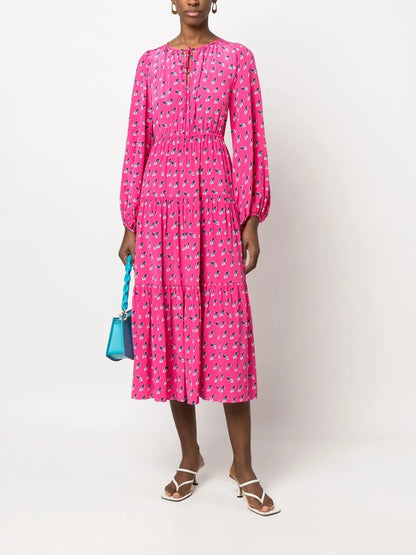 Long-Sleeved Round Neck Midi Dress