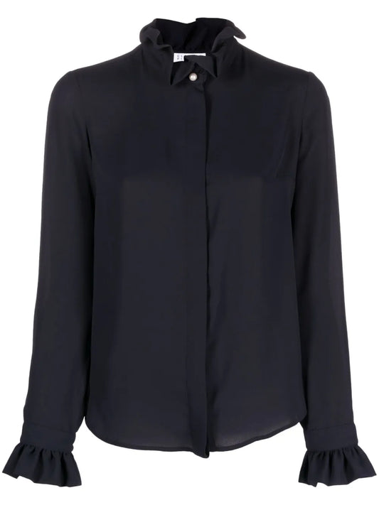 Ruffled-Collar Long-Sleeve Blouse