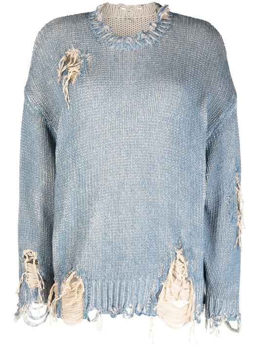 Distressed Crew-Neck Jumper