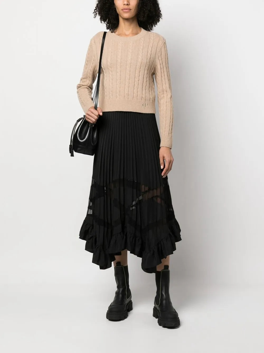 Asymmetric Hem Pleated Skirt