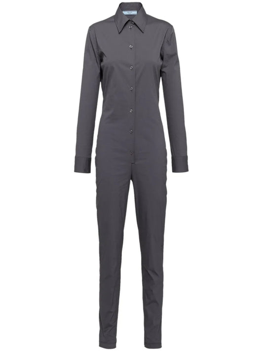 Long-Sleeve Poplin Jumpsuit