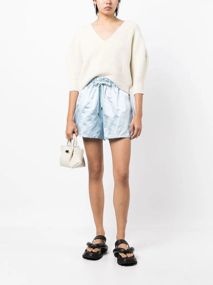 Elasticated High-Waisted Silk Shorts